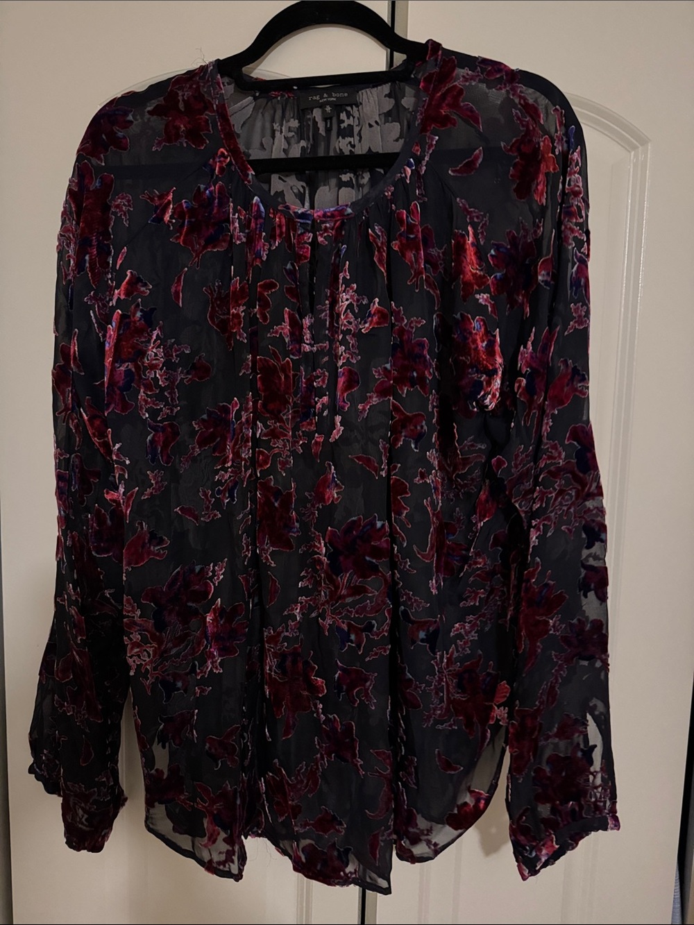 rag & bone Velvet Floral Burnout Blouse in Black and Plum